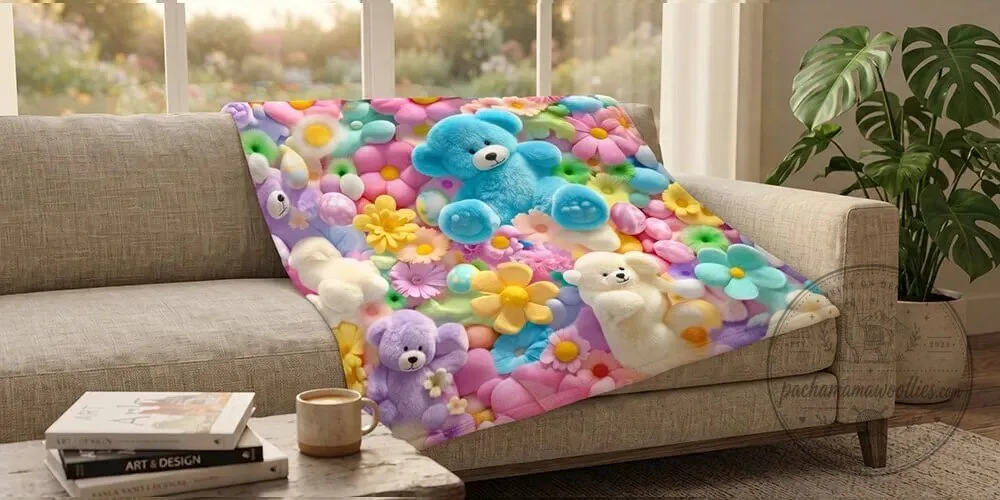 Cute Plush 3D Teddy Bear and Flower Design Soft Throw Blanket 17 Cute Plush 3D Teddy Bear and Flower Design Soft Throw Blanket
