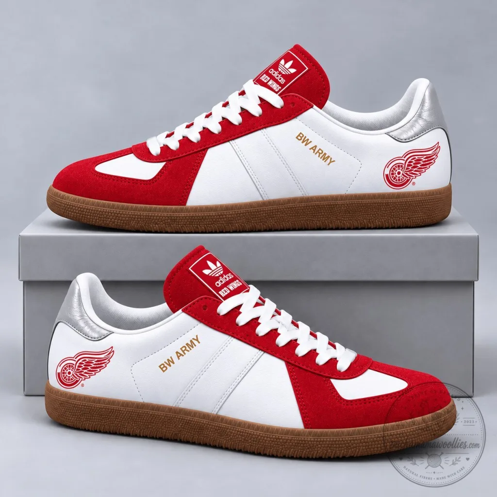 Detroit Red Wings BW Army Low Top Sneakers with Classic Red and White Colorblock Design Detroit Red Wings BW Army Low Top Sneakers with Classic Red and White Colorblock Design