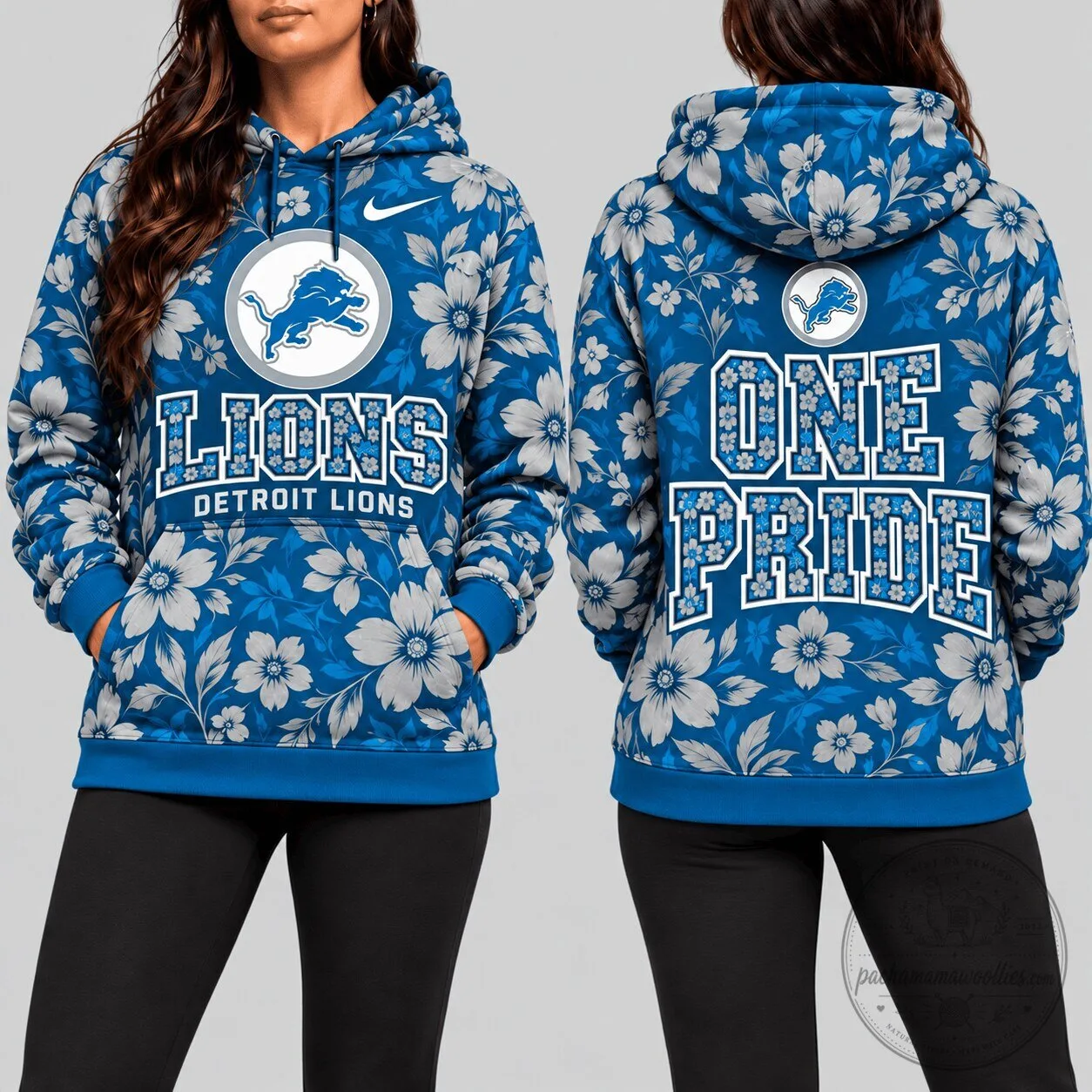 Detroit Lions NFL Football Team Blue Floral Pattern Hoodie