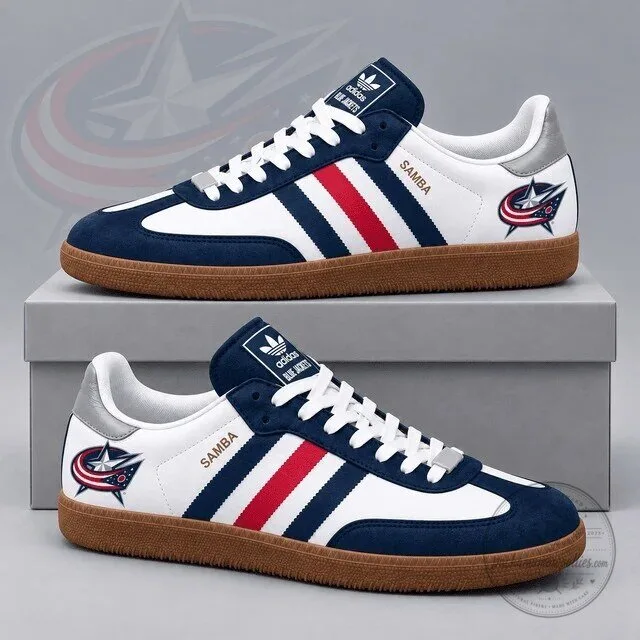 CBJ x NHL Retro Samba Low Top Sneakers Classic Three Stripe Hockey Fan Casual Shoes