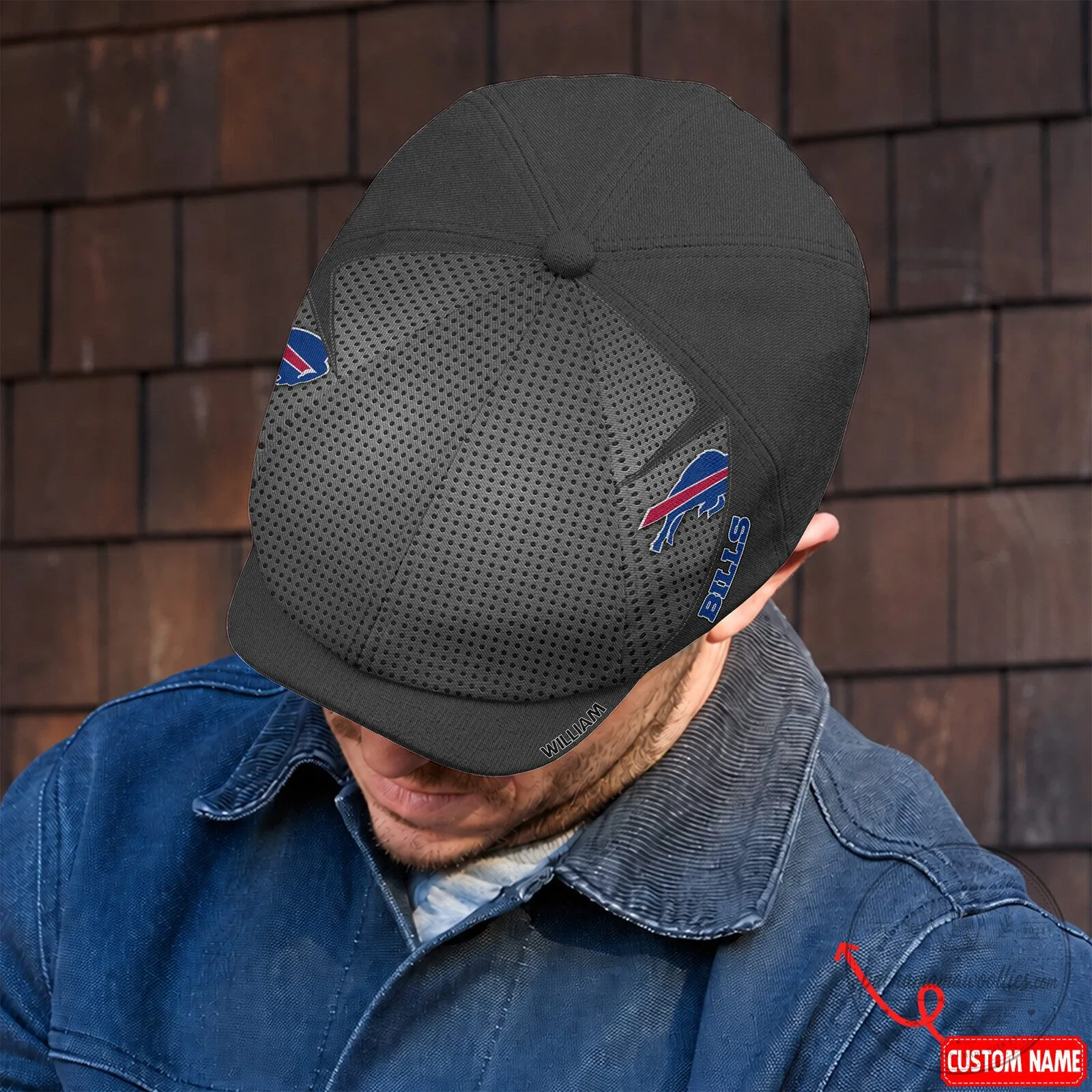 Buffalo Bills NFL Football Team Black Newsboy Cap Hat with Custom Name