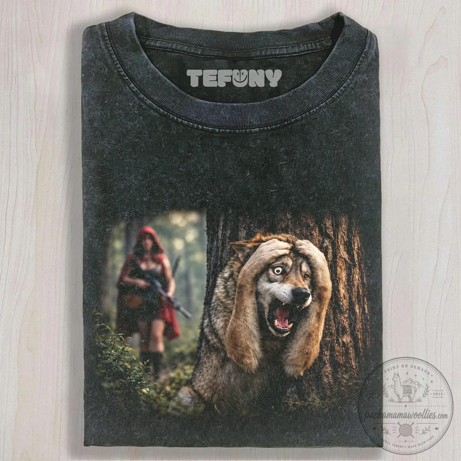 Frightened Wolf Little Red Riding Hood Fairy Tale Graphic T-Shirt