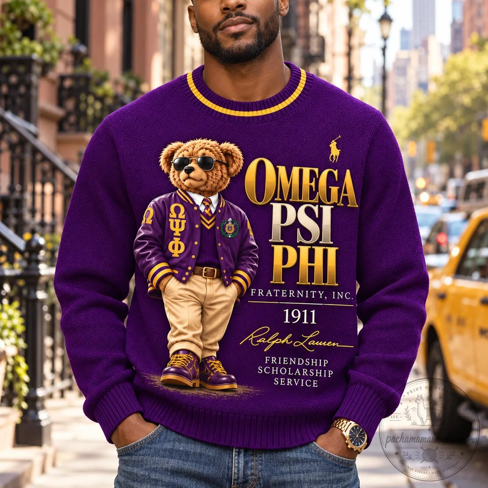 Omega Psi Phi Fraternity Inc. Ralph Lauren Polo Bear Purple Crewneck Sweatshirt 4 Omega Psi Phi Fraternity Inc. Ralph Lauren Polo Bear Purple Crewneck Sweatshirt