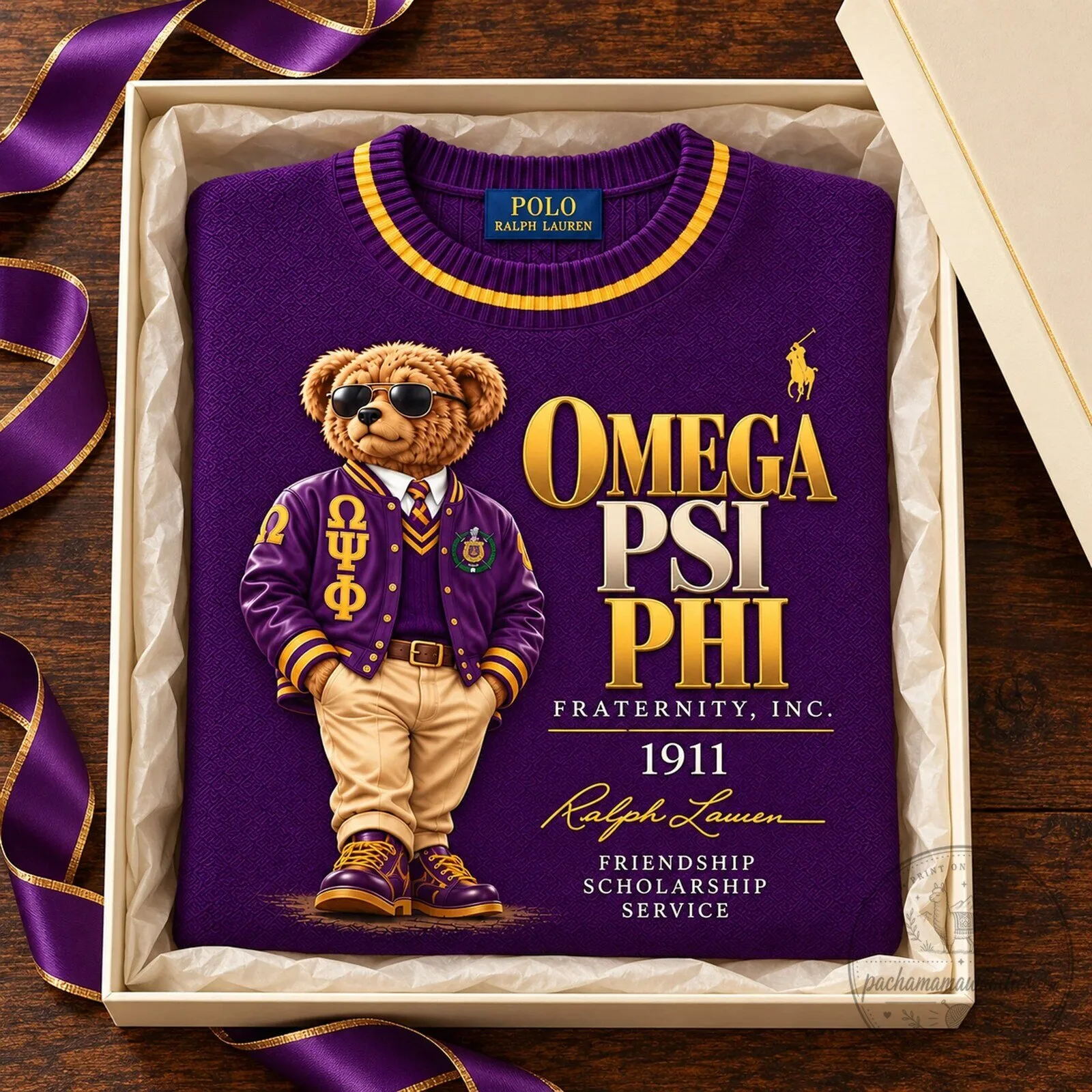 Omega Psi Phi Fraternity Inc. Ralph Lauren Polo Bear Purple Crewneck Sweatshirt 5 Omega Psi Phi Fraternity Inc. Ralph Lauren Polo Bear Purple Crewneck Sweatshirt