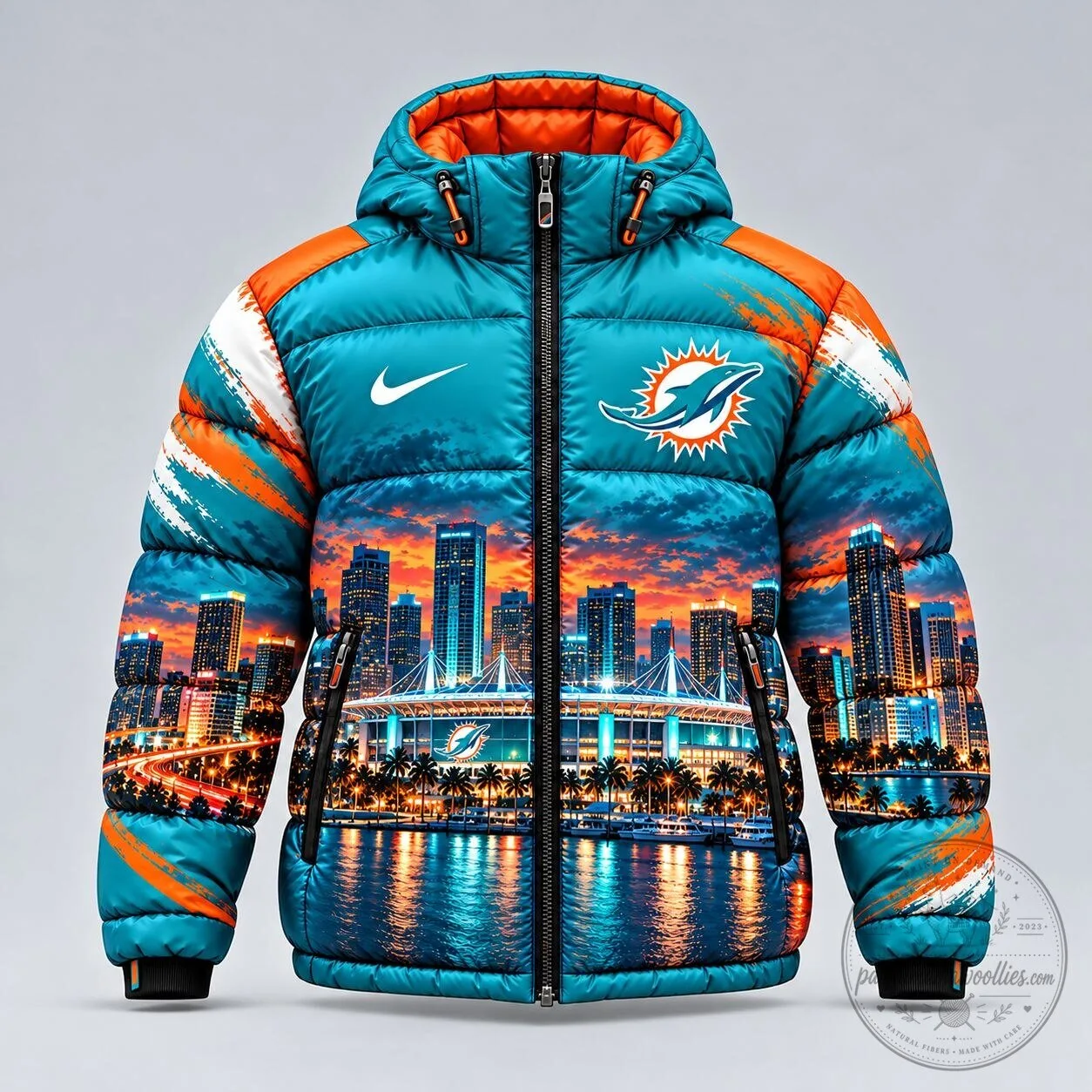 Miami Dolphins Hard Rock Stadium Skyline Puffer Jacket with Nike Logo