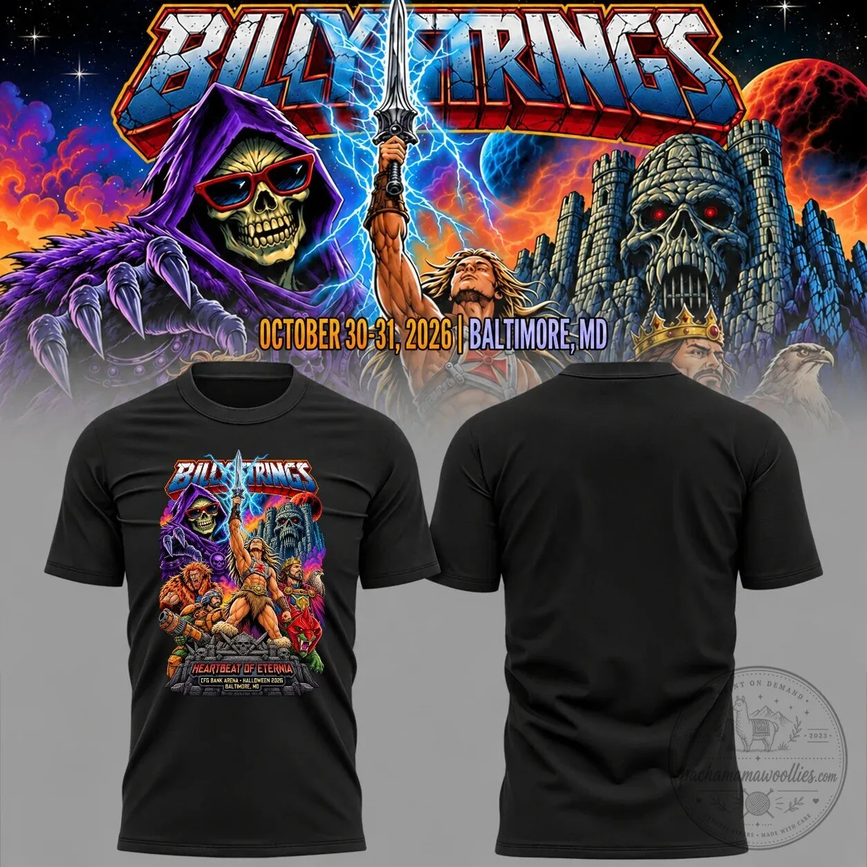 Black T-Shirt for the 2026 Halloween Concert Tour of Billy Strings Heartbeat of Eternia