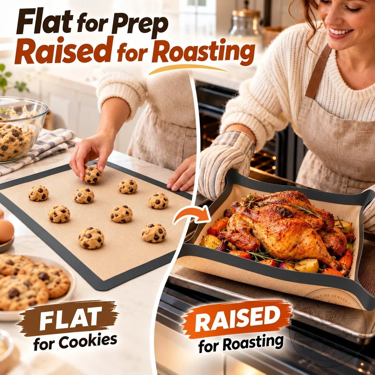 Reusable Silicone Baking Mat Nonstick Design with Fold-Up Edges