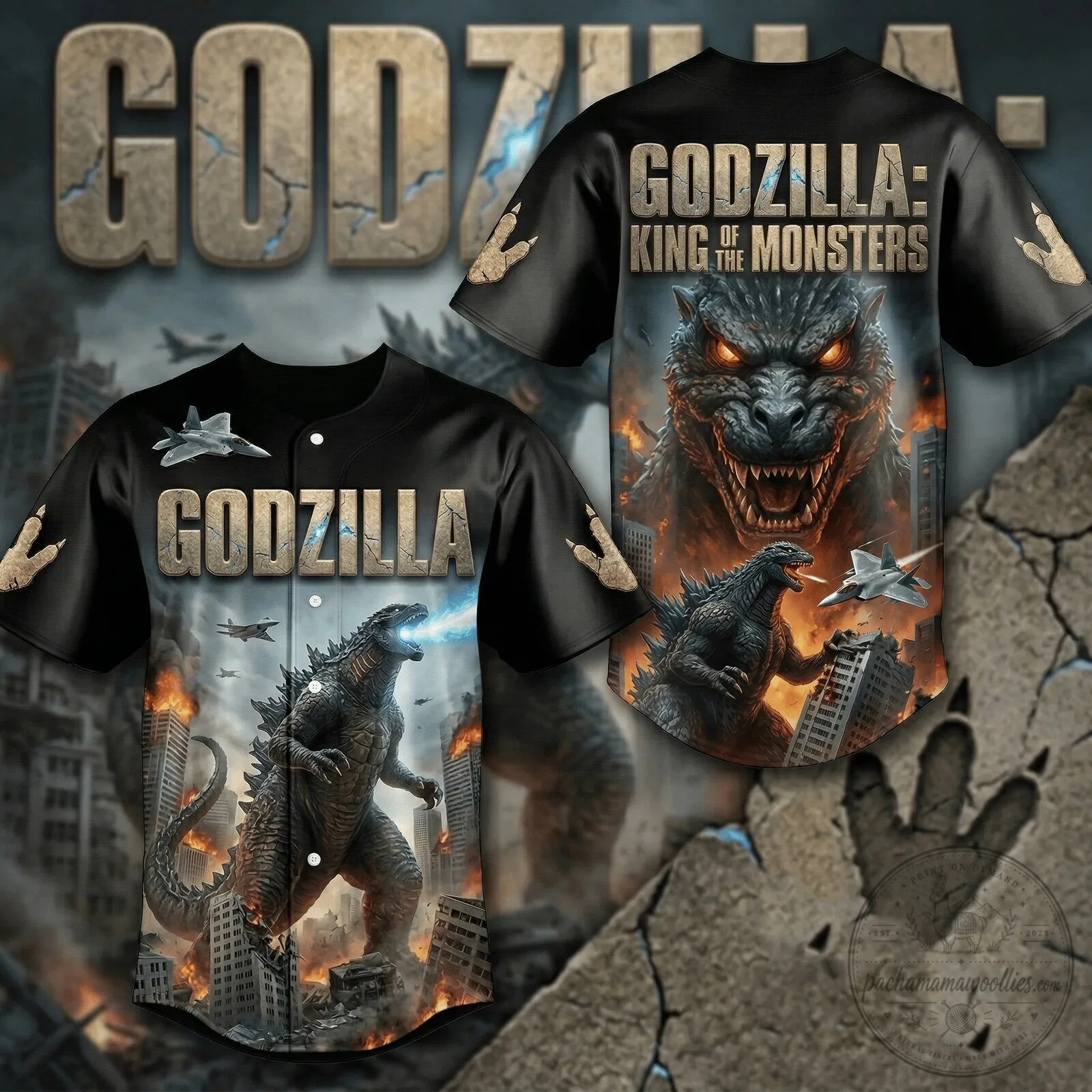 Godzilla King of the Monsters Black Baseball Jersey